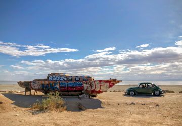 Bombay Beach Ship with a VW Beetle